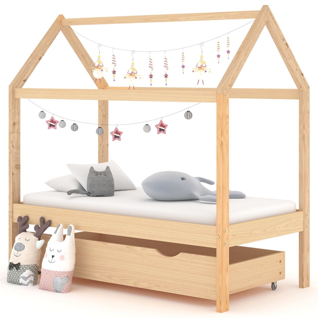 Children's bed with drawer solid pine wood 70x140 cm