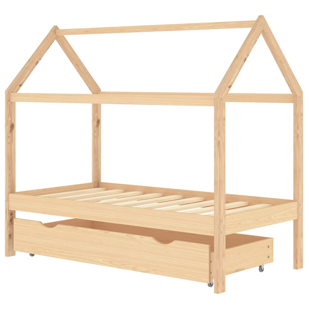 Children's bed with drawer solid pine wood 80x160 cm