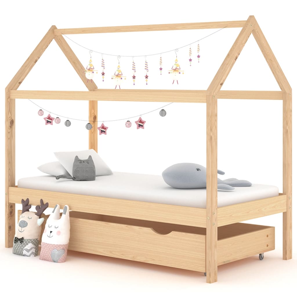 Children's bed with drawer solid pine wood 80x160 cm