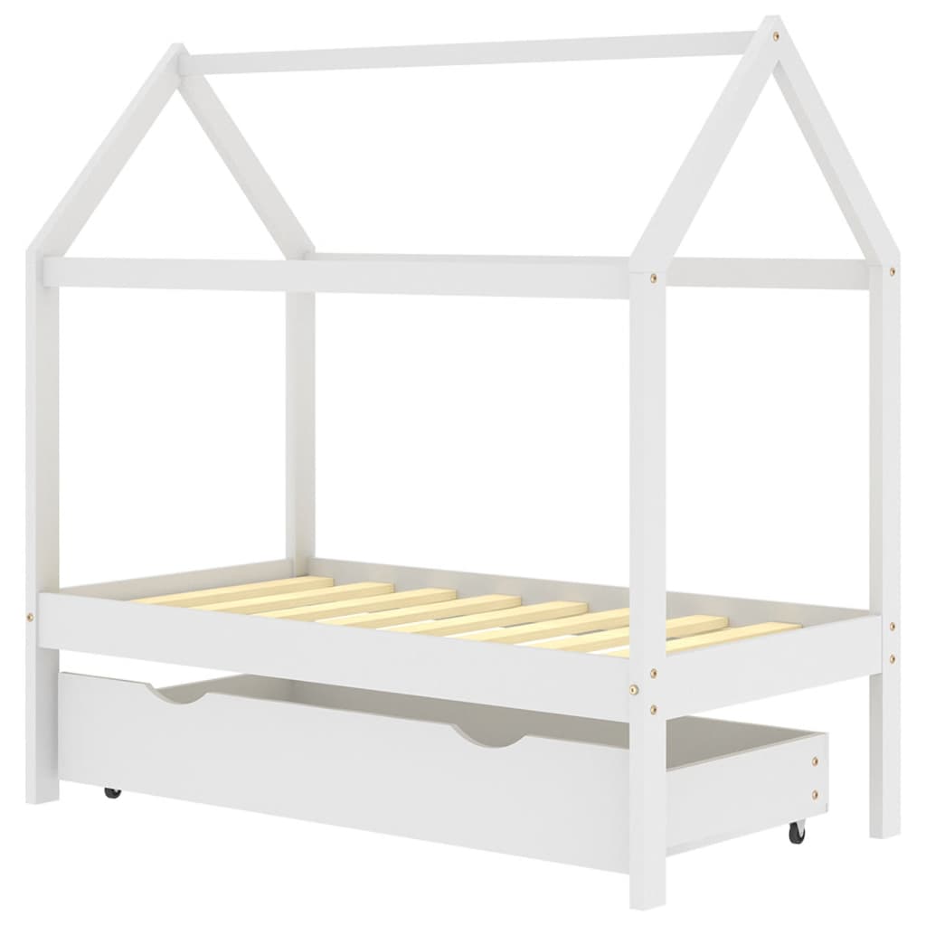 Children's bed with drawer white solid pine wood 70x140 cm