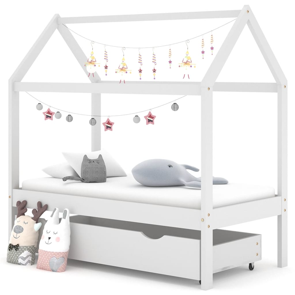 Children's bed with drawer white solid pine wood 70x140 cm