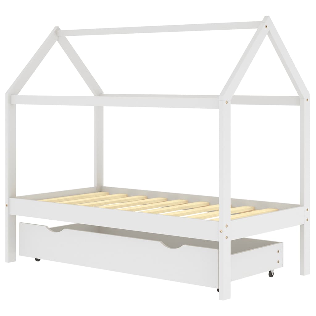 Children's bed with drawer white solid pine wood 80x160 cm