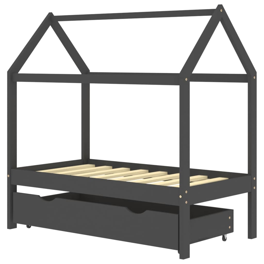 Children's bed with drawer dark gray solid pine wood 70x140 cm
