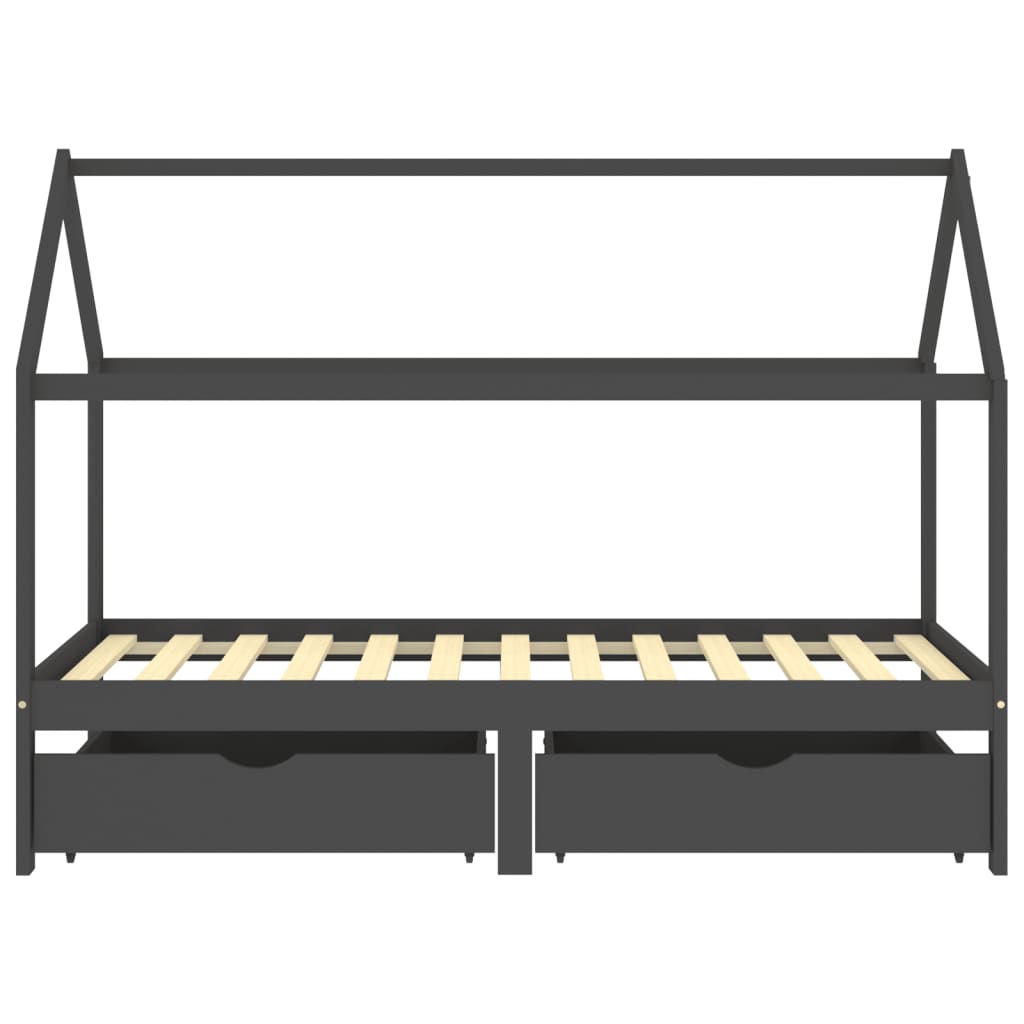 Children's bed with drawers dark gray solid pine wood 90x200cm