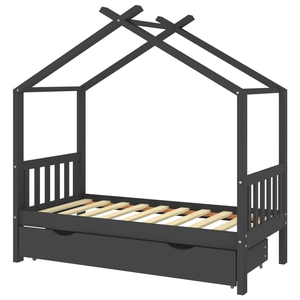 Children's bed with drawer dark gray solid pine wood 80x160 cm