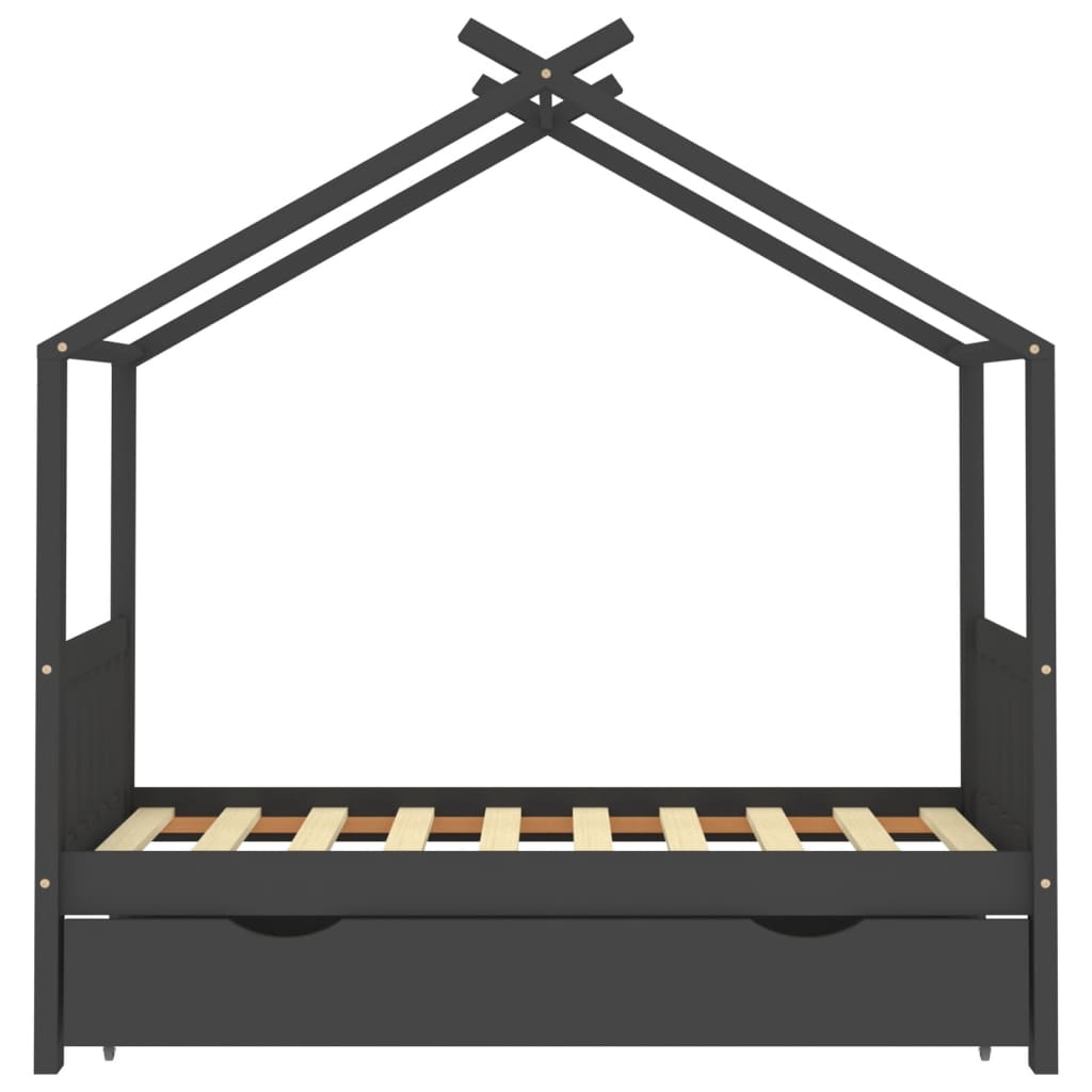 Kinderbett mit Schublade Dunkelgrau Massivholz Kiefer 80x160 cm