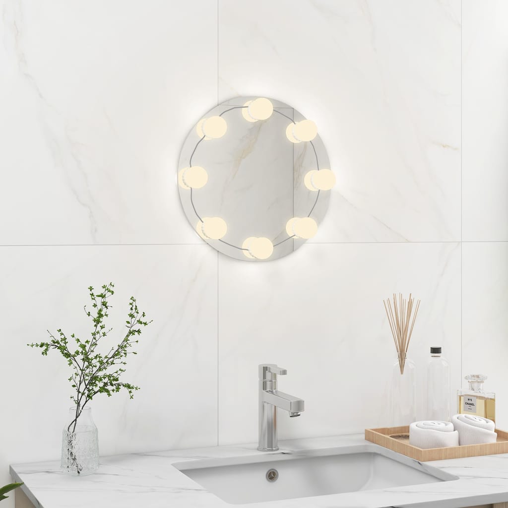 Wall mirror without frame with LED lighting round glass