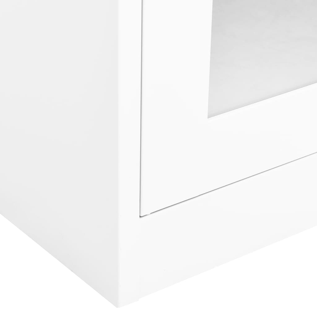 Office cabinet white 90x40x180 cm steel and tempered glass