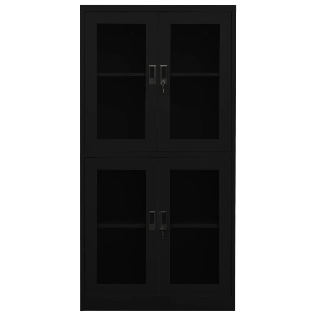 Office cabinet black 90x40x180 cm steel and tempered glass