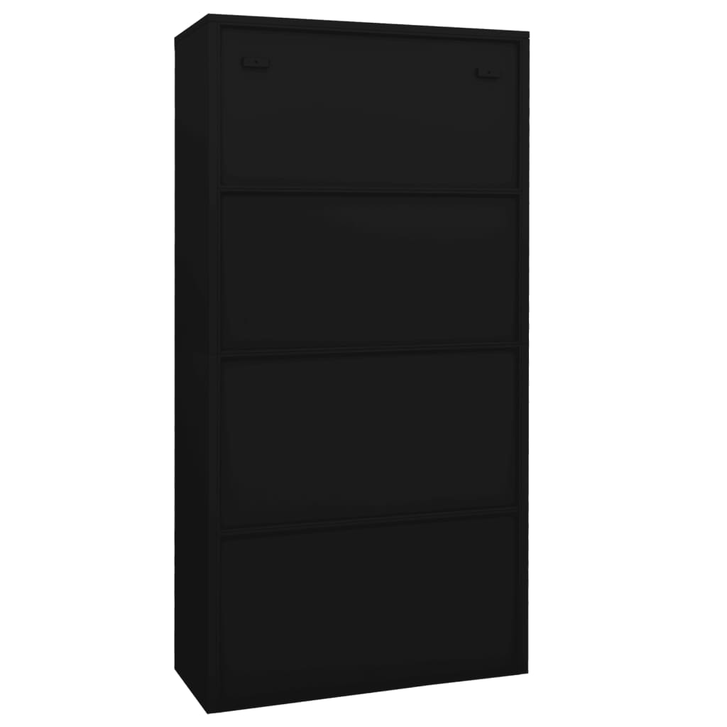 Office cabinet black 90x40x180 cm steel and tempered glass