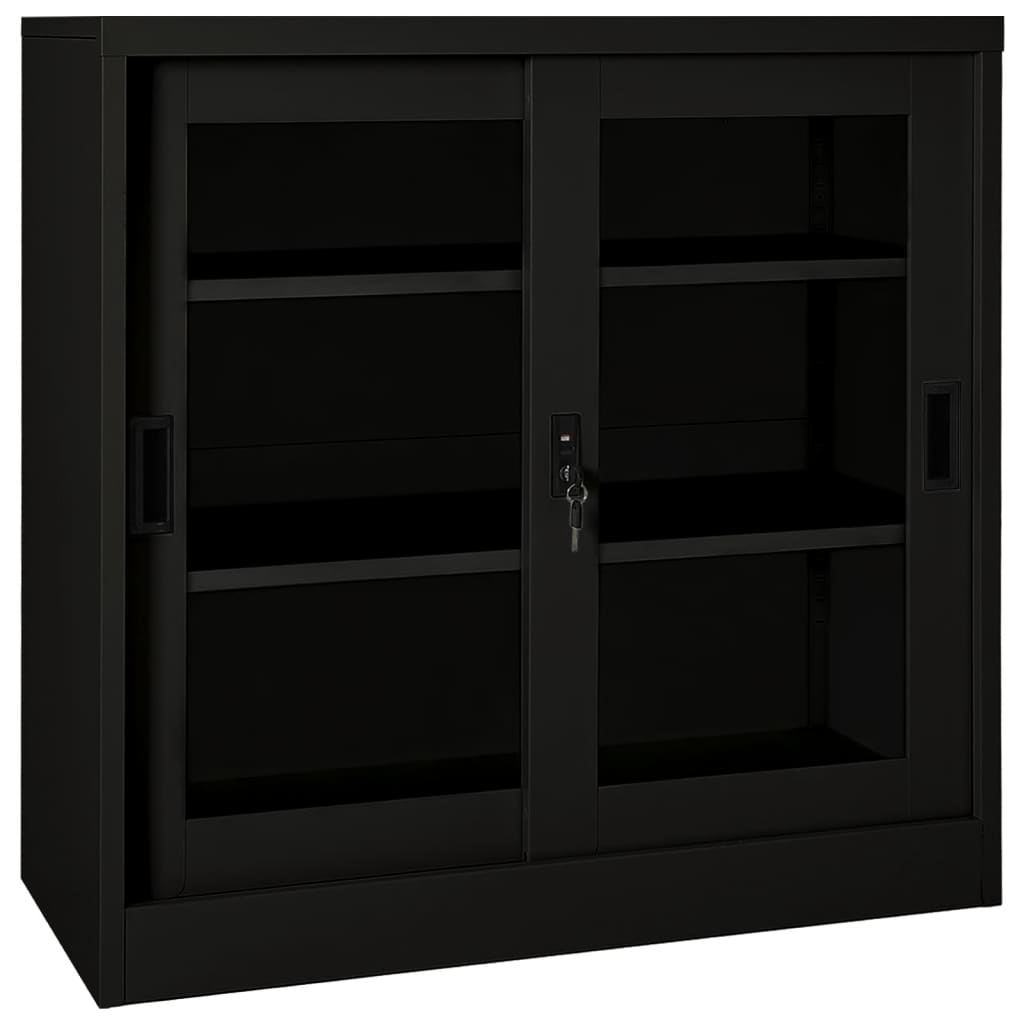 Cabinet with sliding door black 90x40x90 cm steel
