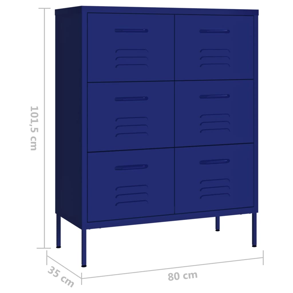 Schubladenschrank Marineblau 80x35x101,5 cm Stahl