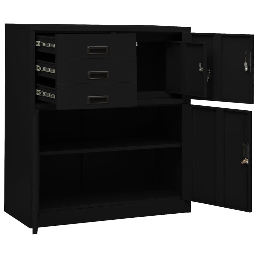 Office cabinet black 90x40x102 cm steel