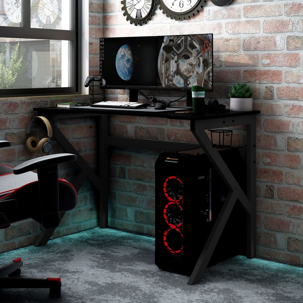 Gaming-Schreibtisch mit K-Gestell Schwarz und Rot 110x60x75 cm