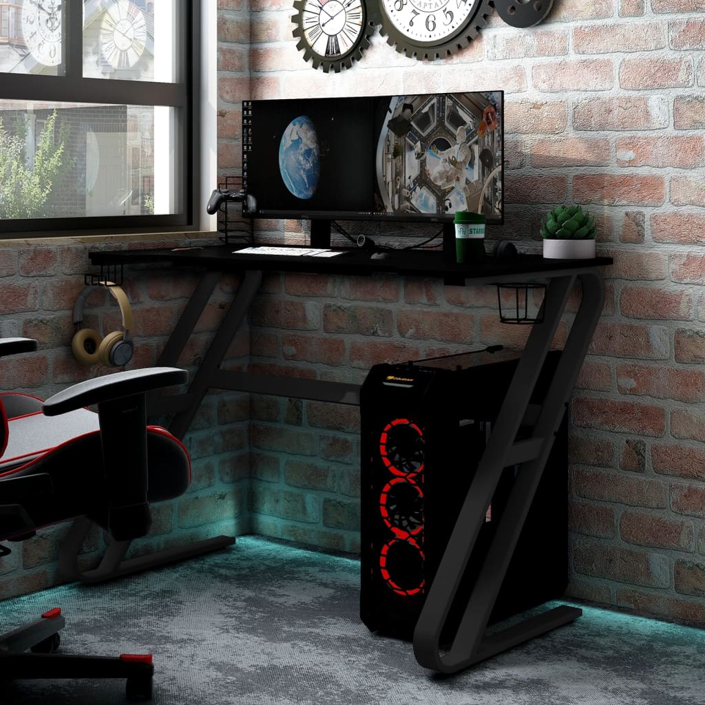 Gaming-Schreibtisch mit ZZ-Gestell Schwarz und Rot 90x60x75 cm