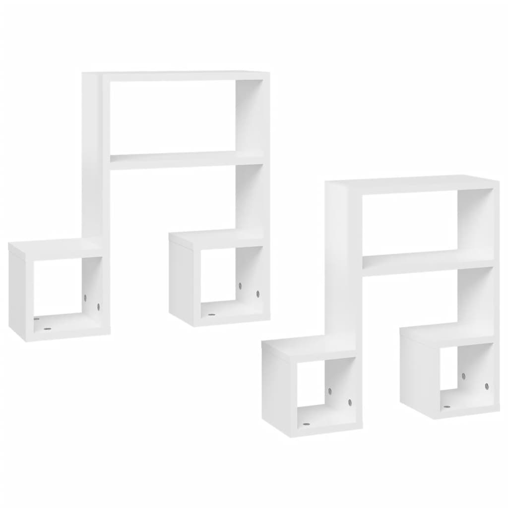 Wall shelves 2 pieces high gloss white 50x15x50 cm wood material