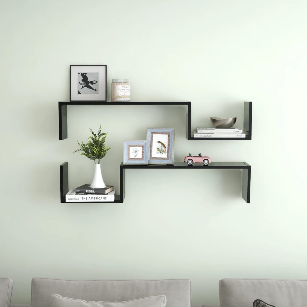 Wall shelves 2 pcs. Black 100x15x20 cm wood material