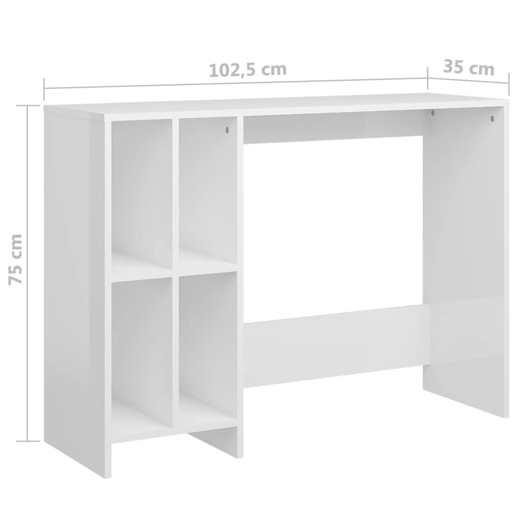 Computer table high-gloss white 102.5x35x75 cm made of wood