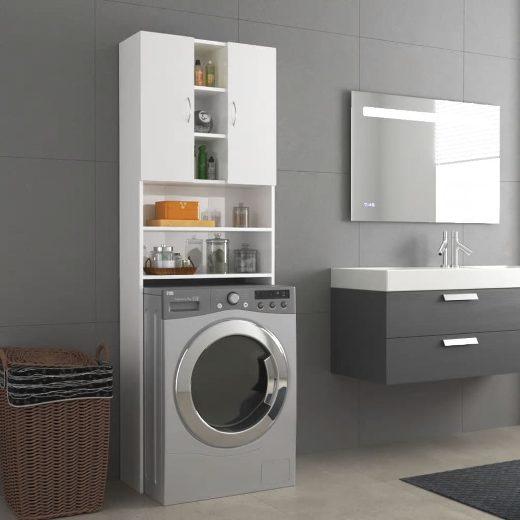 Washing machine cabinet high-gloss white 64x25.5x190 cm