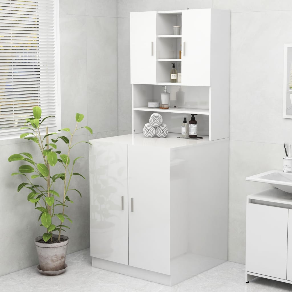 Washing machine cabinet high-gloss white 70.5x25.5x90 cm