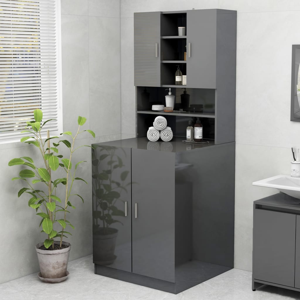 Washing machine cabinet high-gloss gray 70.5x25.5x90 cm