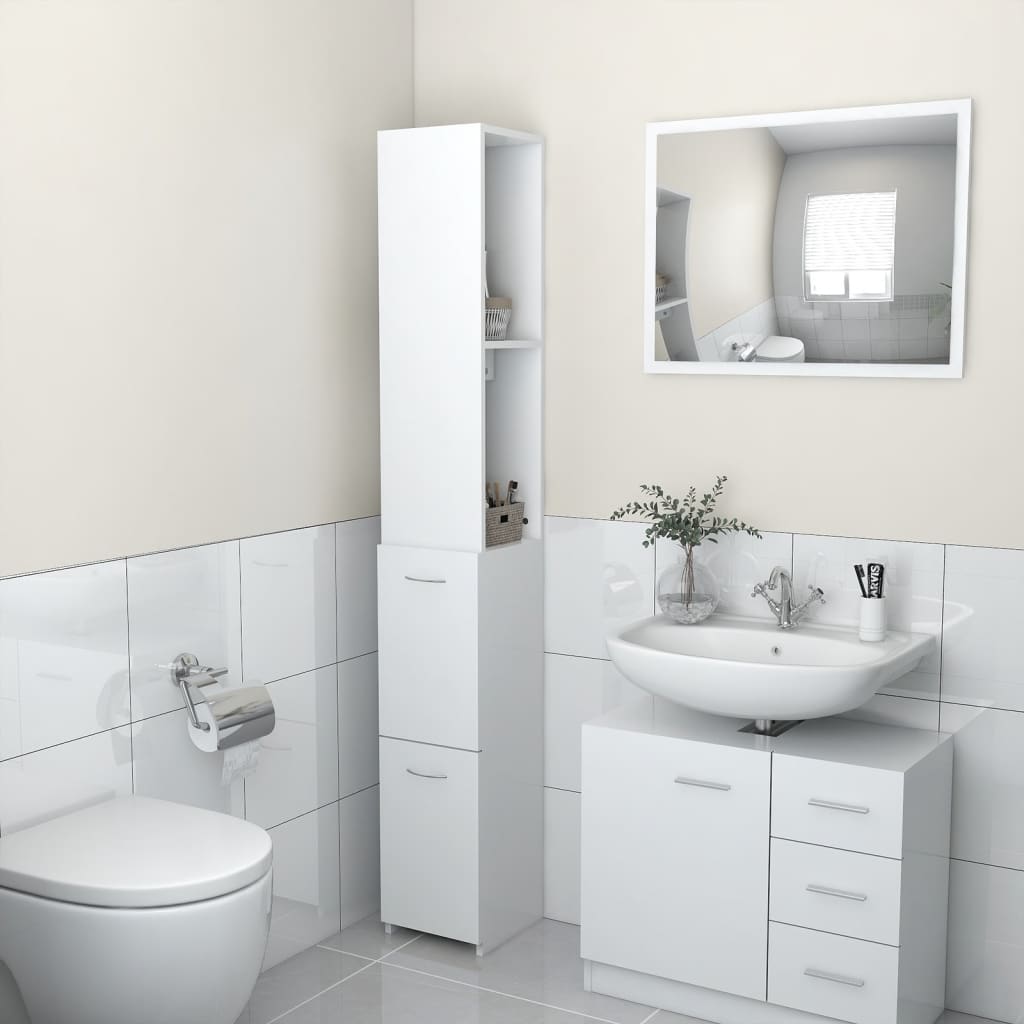 Bathroom cabinet white 25x25x170 cm made of wood