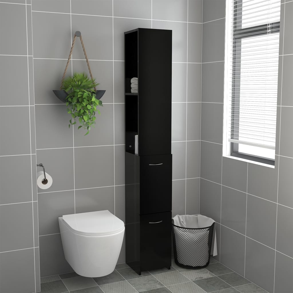 Bathroom cabinet black 25x26.5x170 cm made of wood