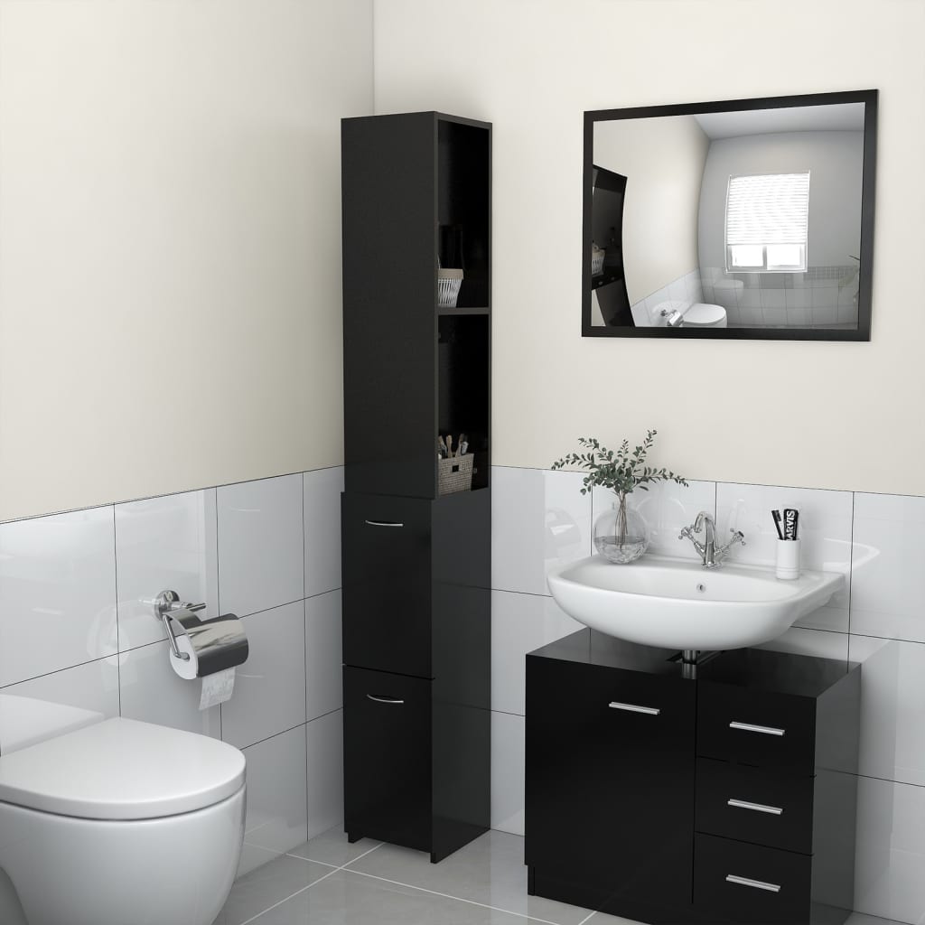 Bathroom cabinet black 25x26.5x170 cm made of wood