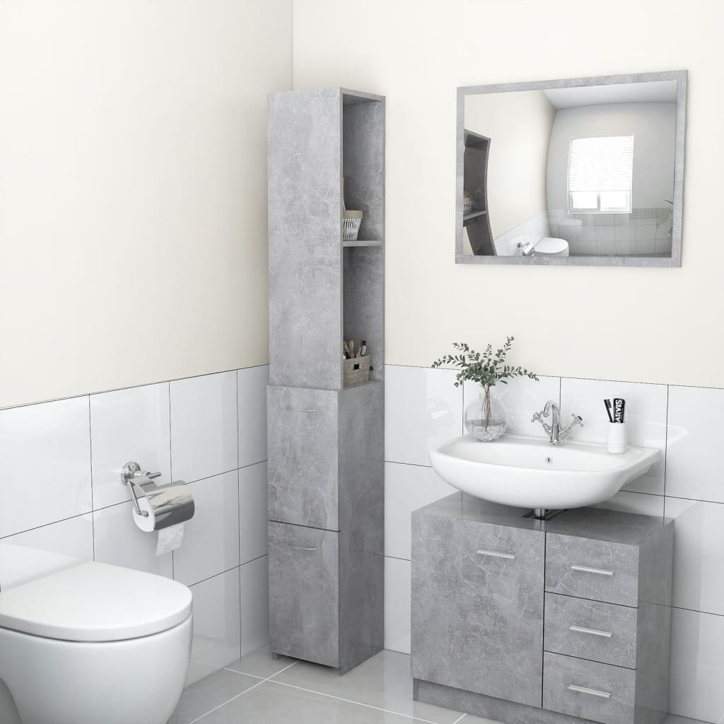 Bathroom cabinet concrete gray 25x25x170 cm made of wood
