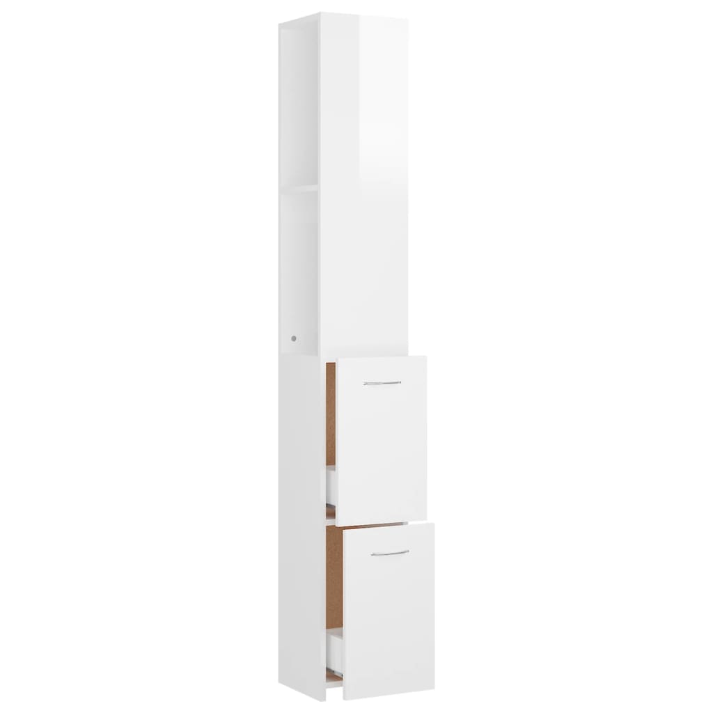 Bathroom cabinet high-gloss white 25x25x170 cm made of wood