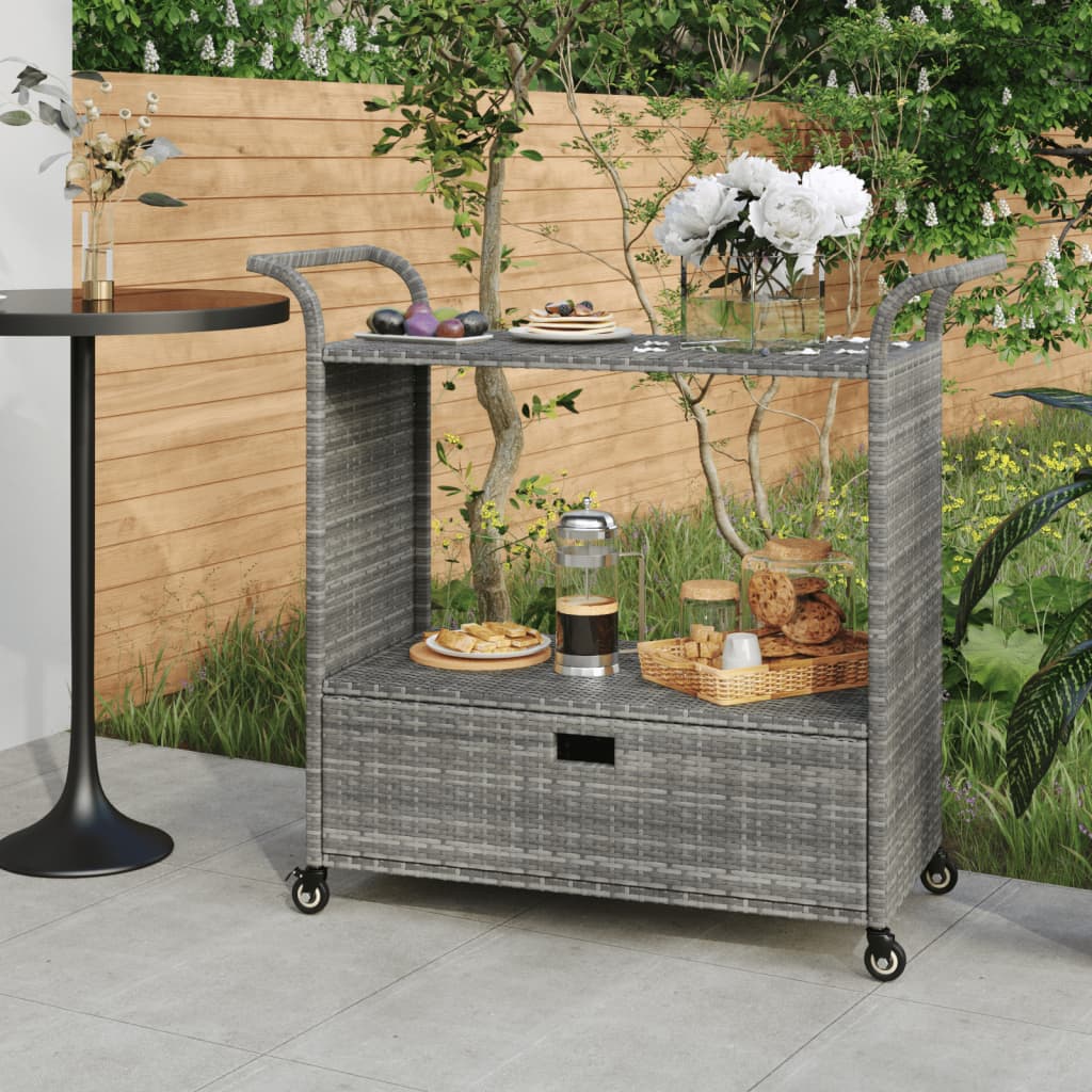 Barwagen mit Schublade Grau 100x45x97 cm Poly Rattan