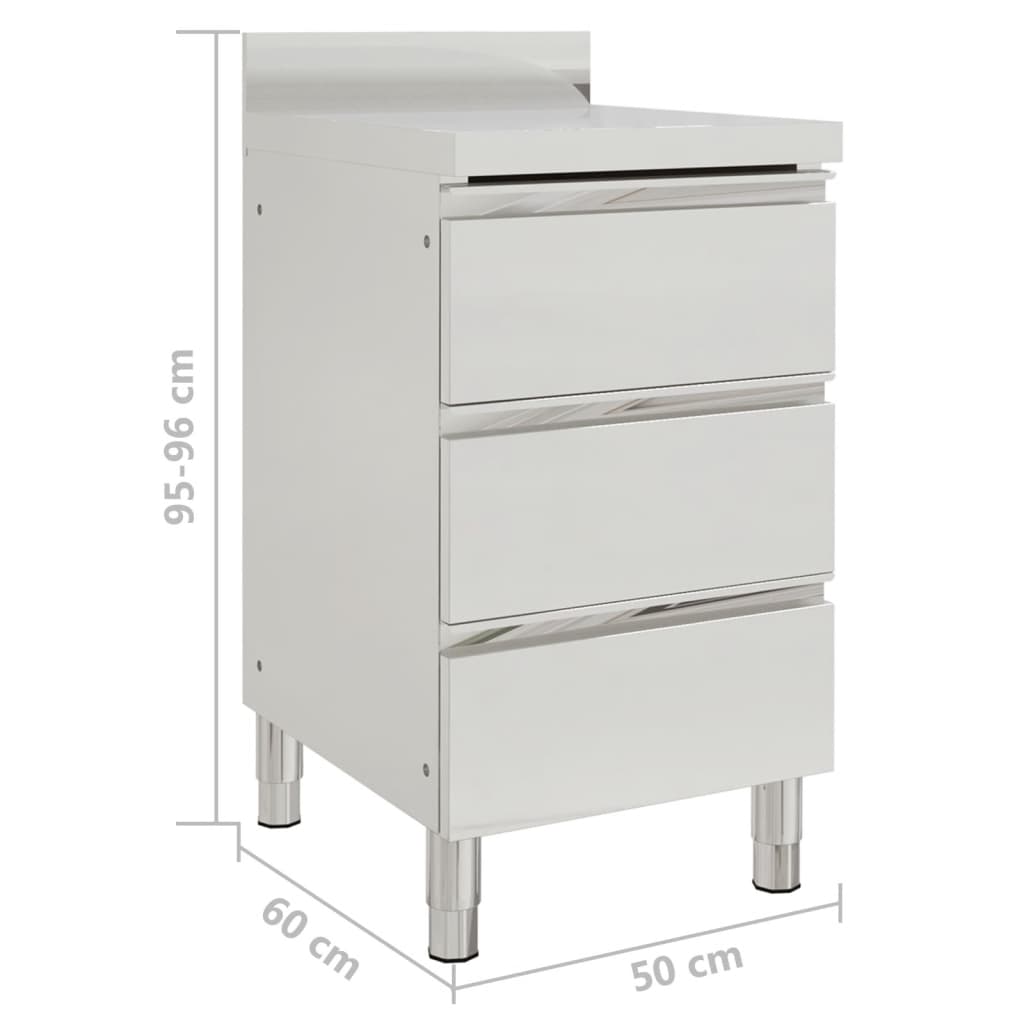 Gastro kitchen cabinet with 3 drawers stainless steel