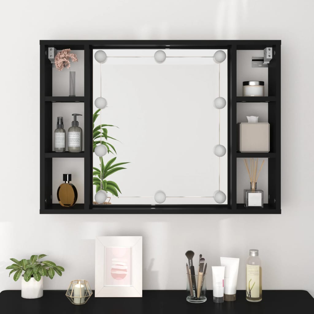 Spiegelschrank mit LED Schwarz 76x15x55 cm