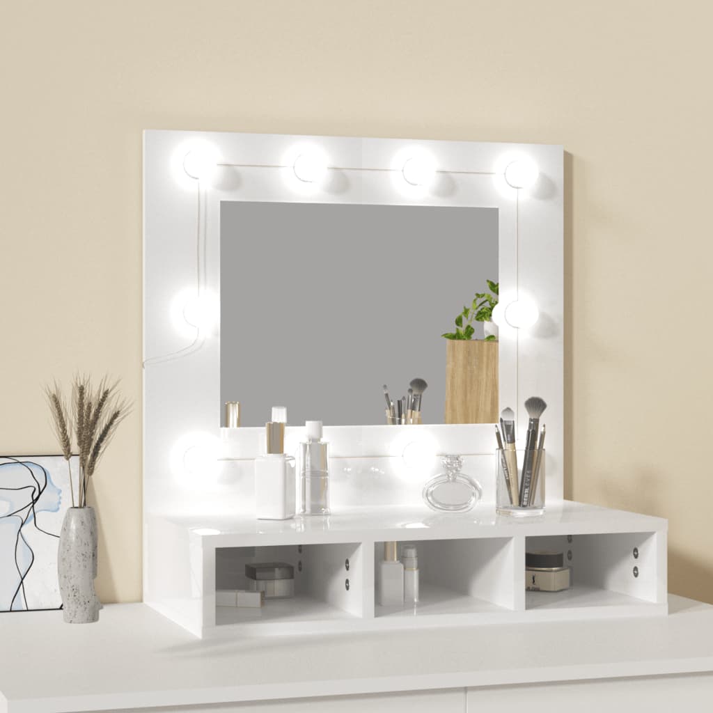 Spiegelschrank mit LED Hochglanz-Weiß 60x31,5x62 cm