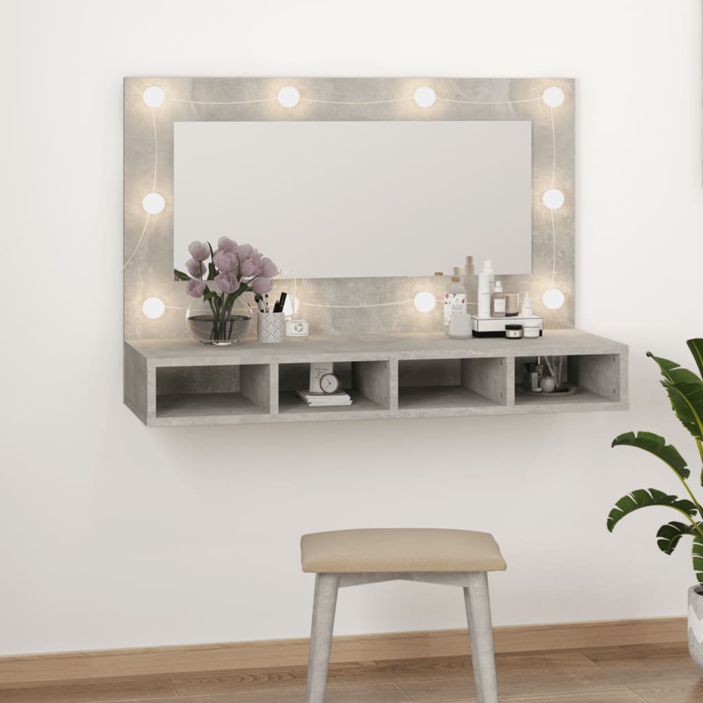 Spiegelschrank mit LED Betongrau 90x31,5x62 cm