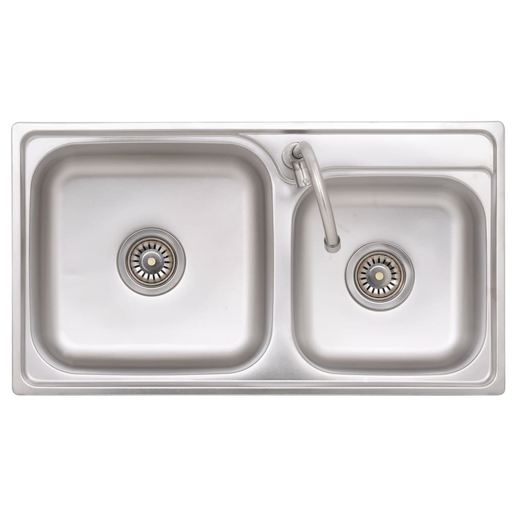 Camping sink with double bowl and stainless steel tap
