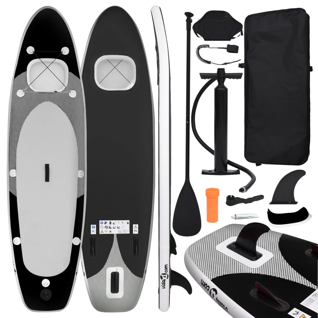 SUP board set inflatable black 300x76x10 cm