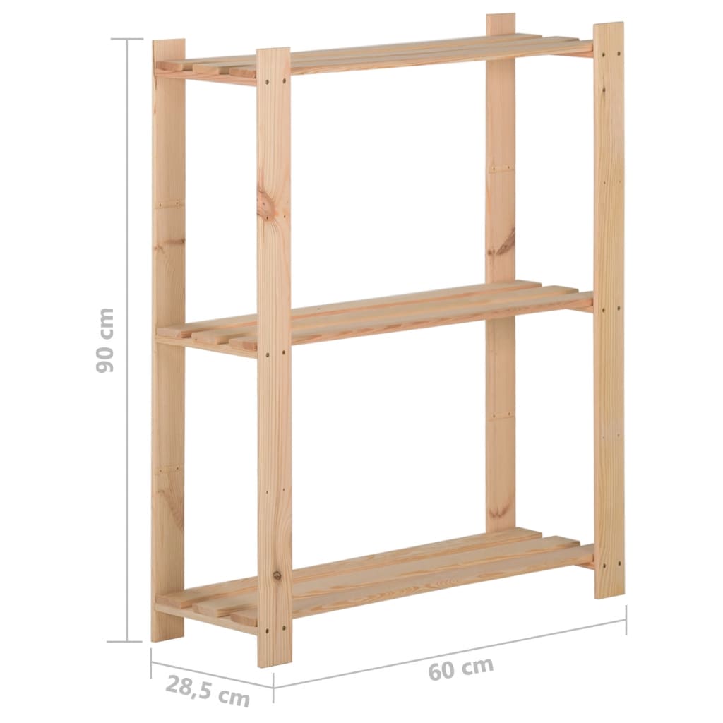 Storage rack with 3 shelves 60x28.5x90 cm solid pine wood