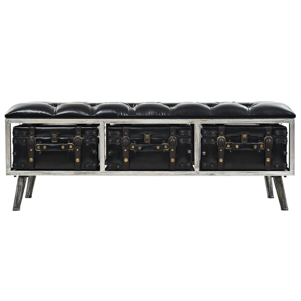 Bench with storage space 110 cm black faux leather