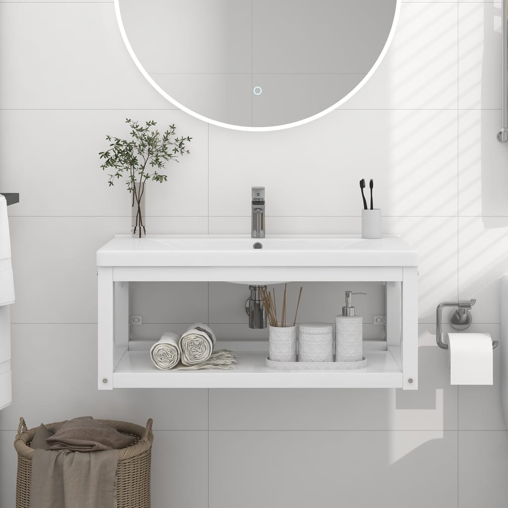 Bathroom wall-mounted vanity frame white 79x38x31 cm iron