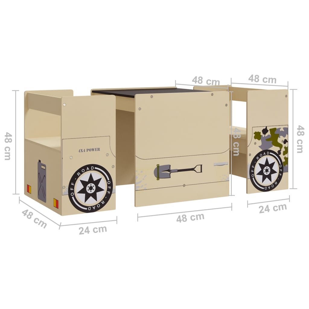 3-tlg. Kindertisch und Stuhl Set Geländewagen-Design MDF