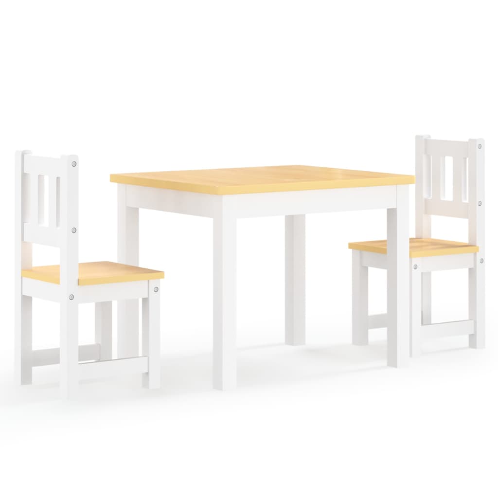 3 pcs. Children's table and chair set white and beige MDF