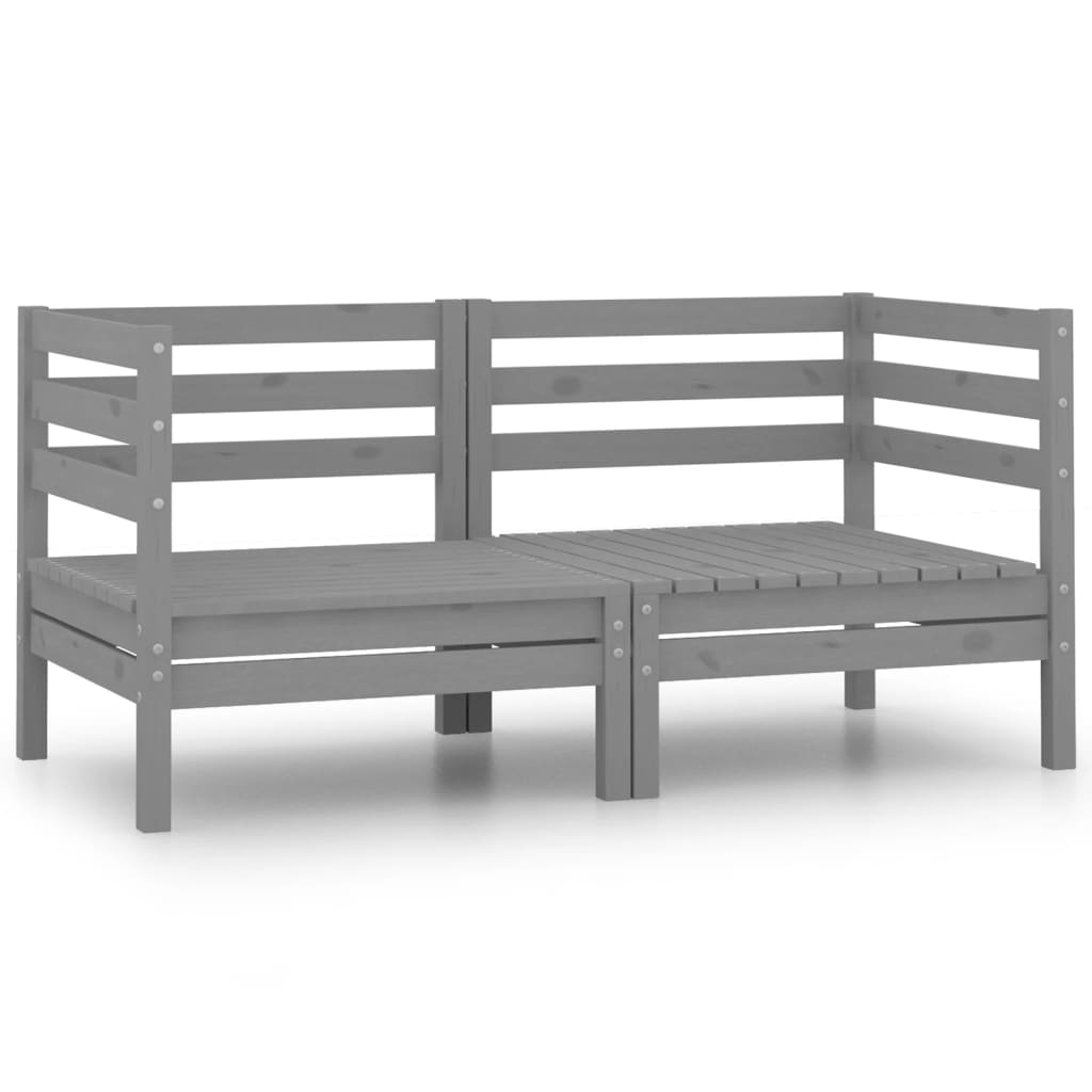 2-seater garden sofa gray solid pine wood