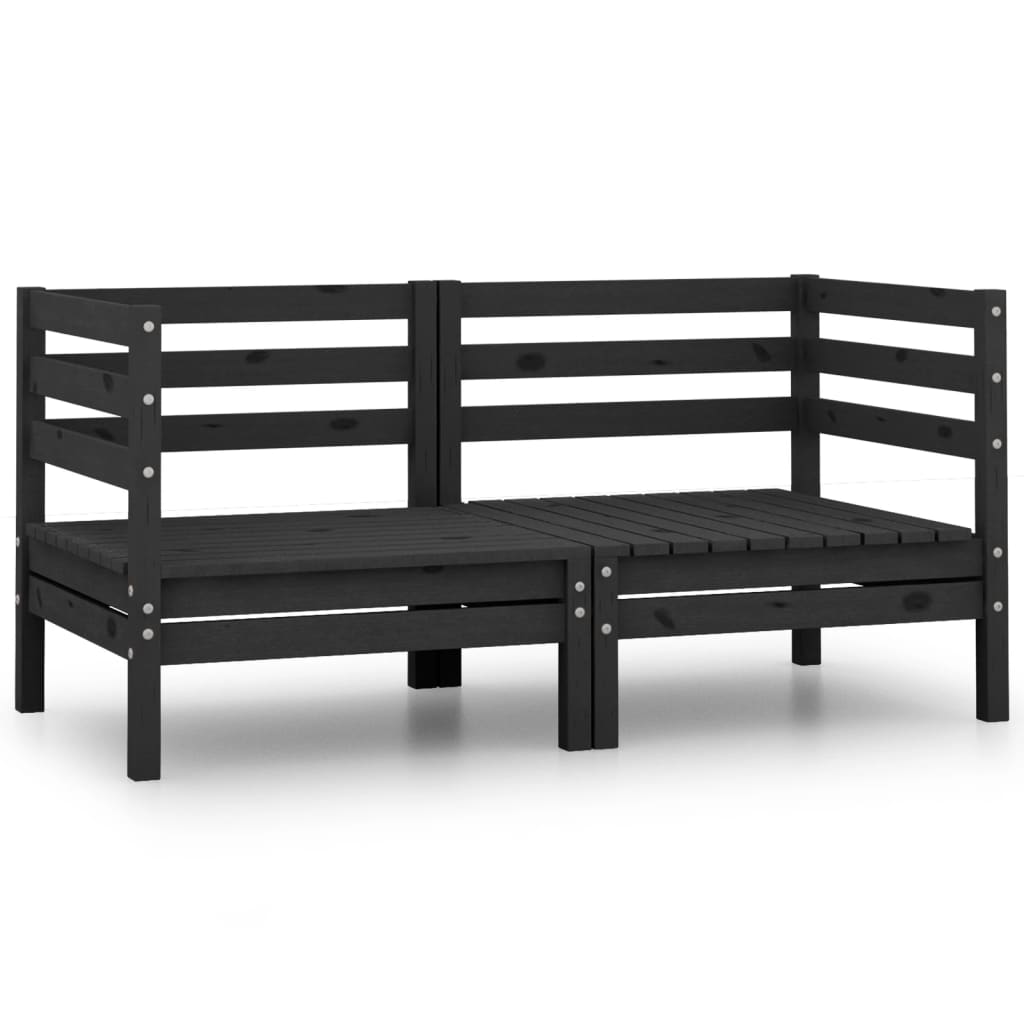 2-seater garden sofa black solid pine wood