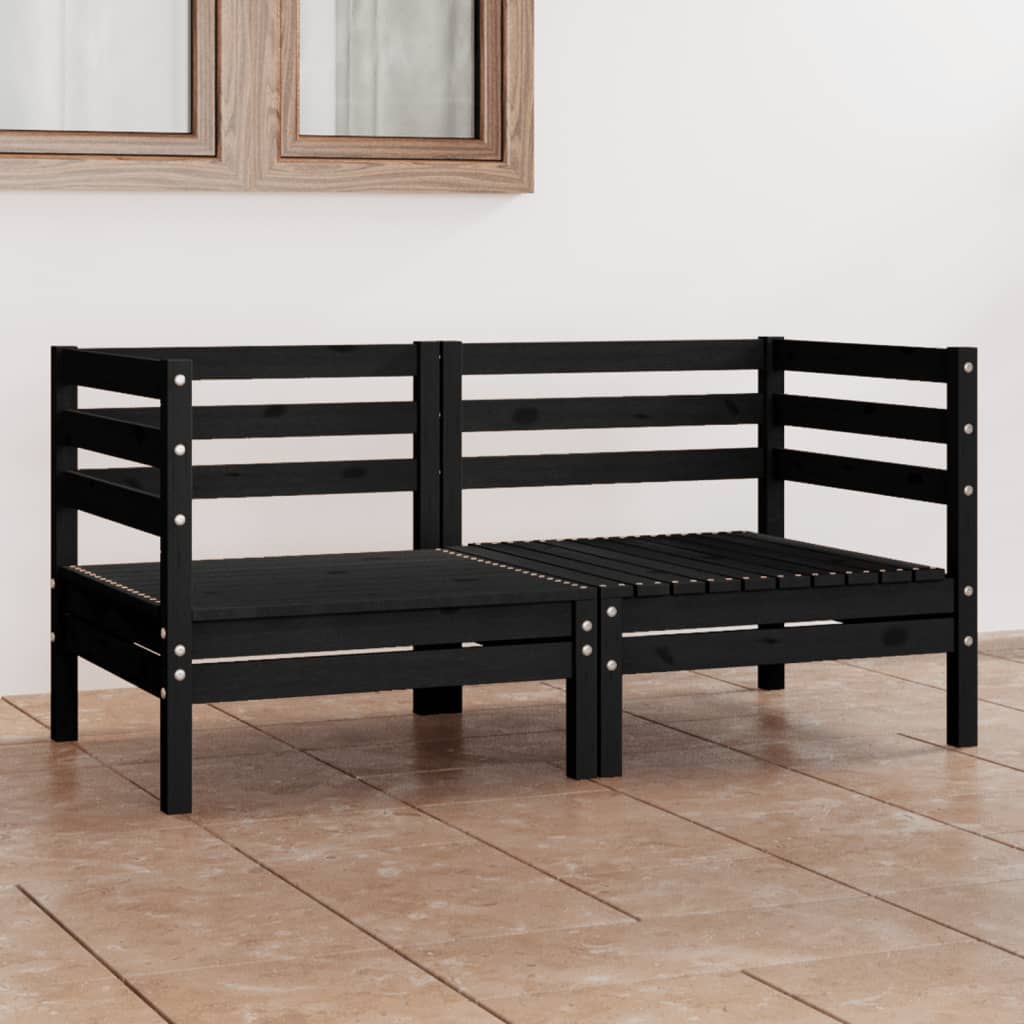 2-seater garden sofa black solid pine wood