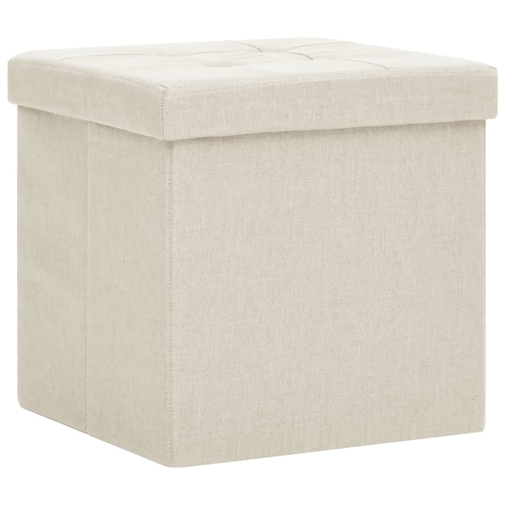 Stool with storage space cream white linen look