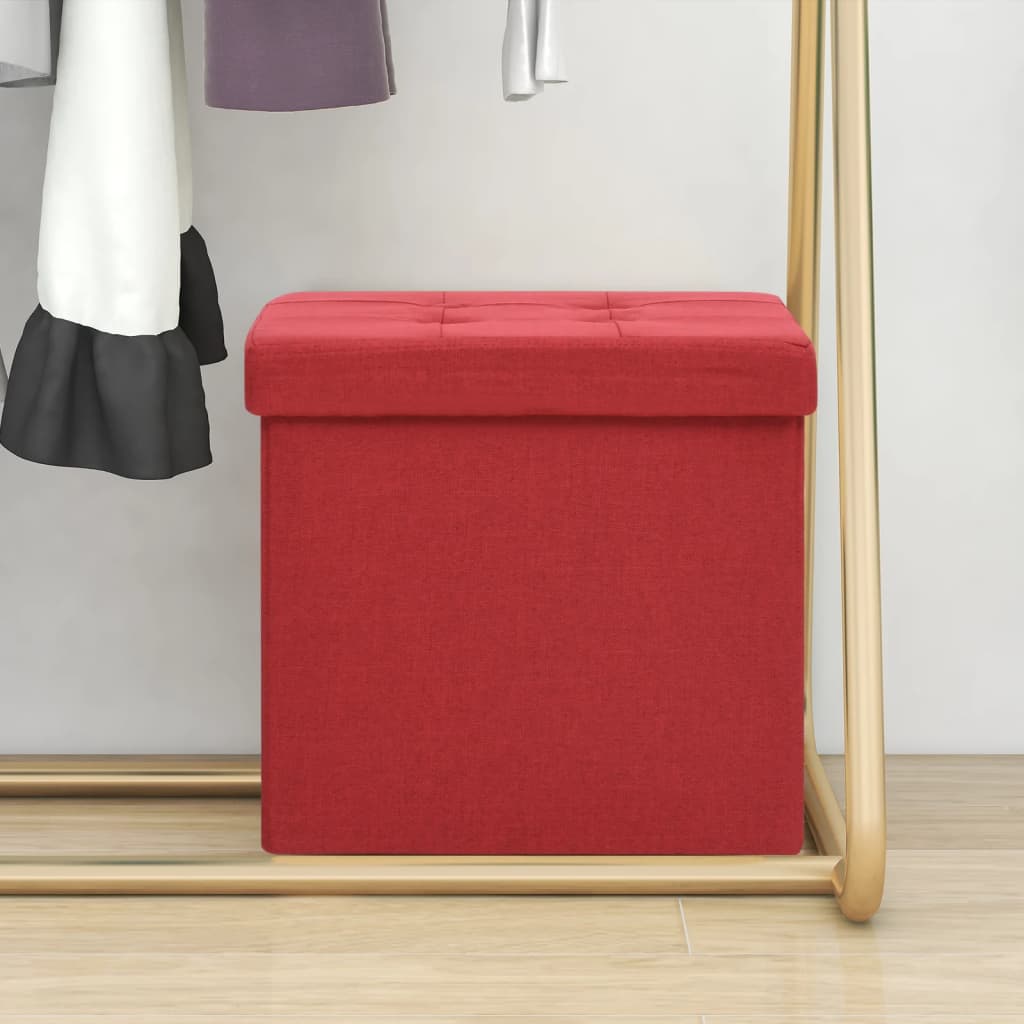 Stool with storage space wine red linen look