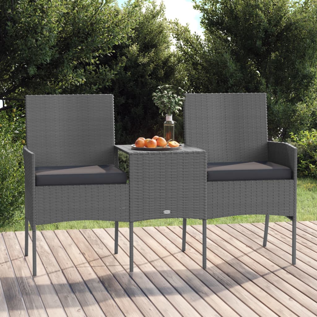 2-seater garden sofa with tea table poly rattan anthracite