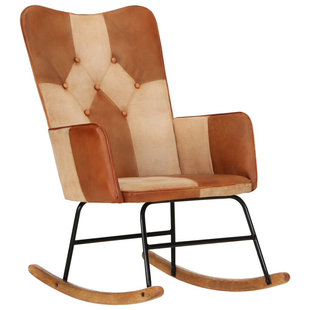 Rocking chair brown genuine leather and canvas
