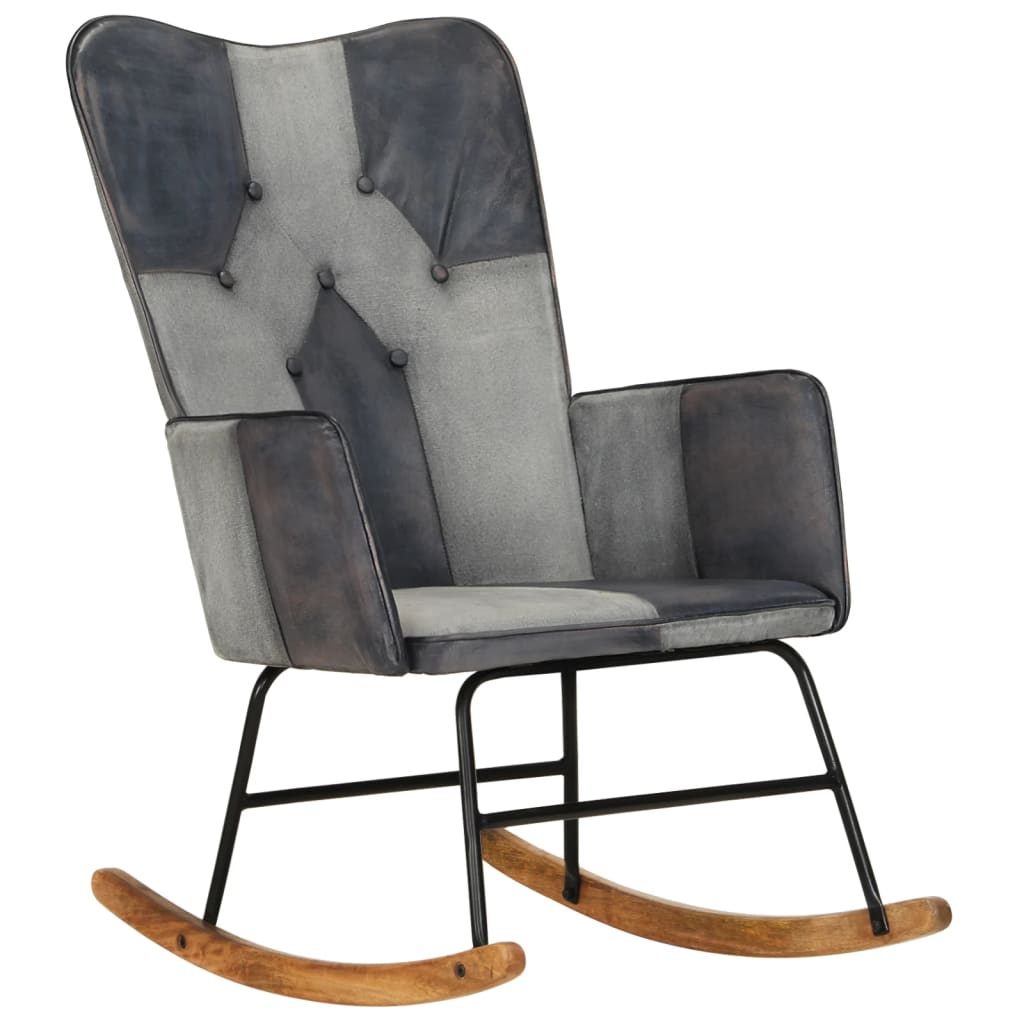 Rocking chair gray genuine leather and canvas